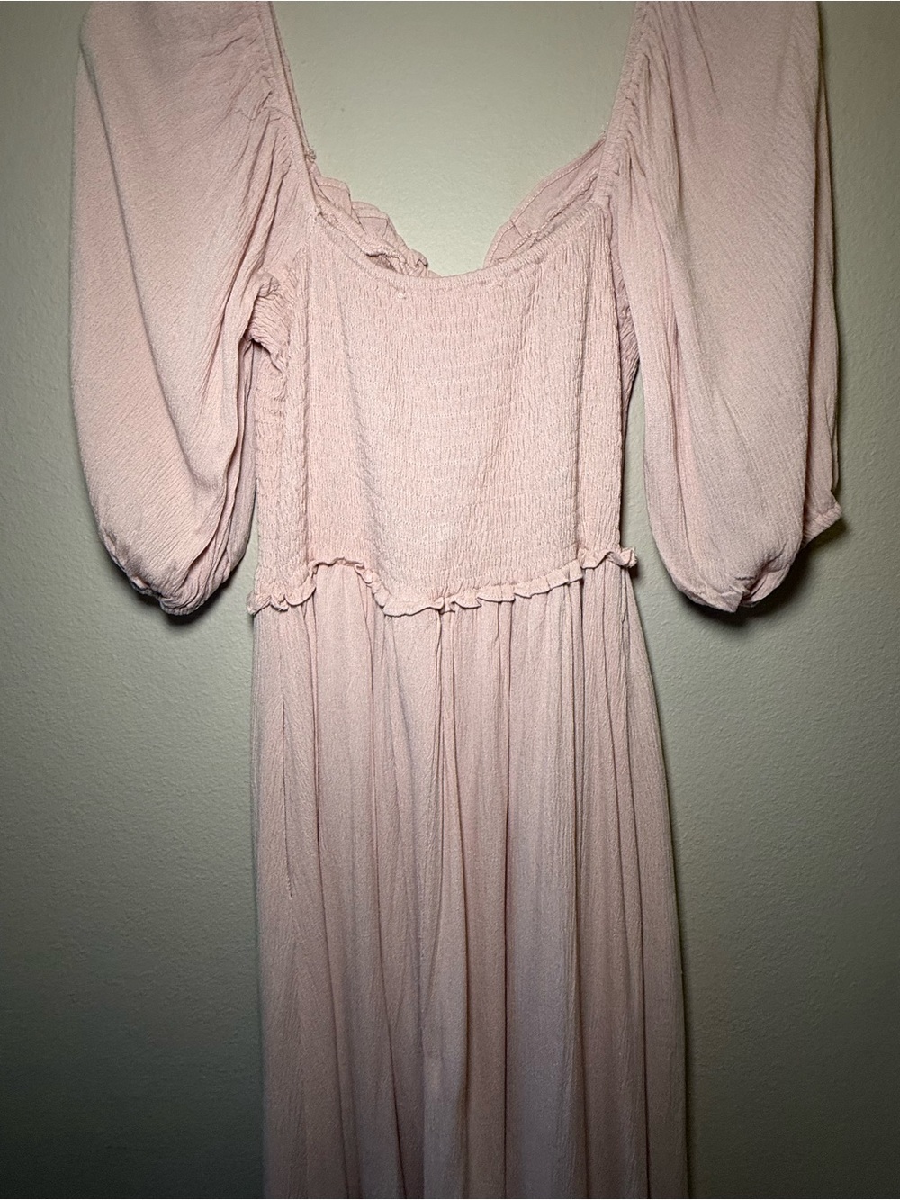 NWT Dress Day Pink Smocked Puff Sleeve Boho Tiered Maxi Maternity Photoshoot Sm - Picture 8 of 11